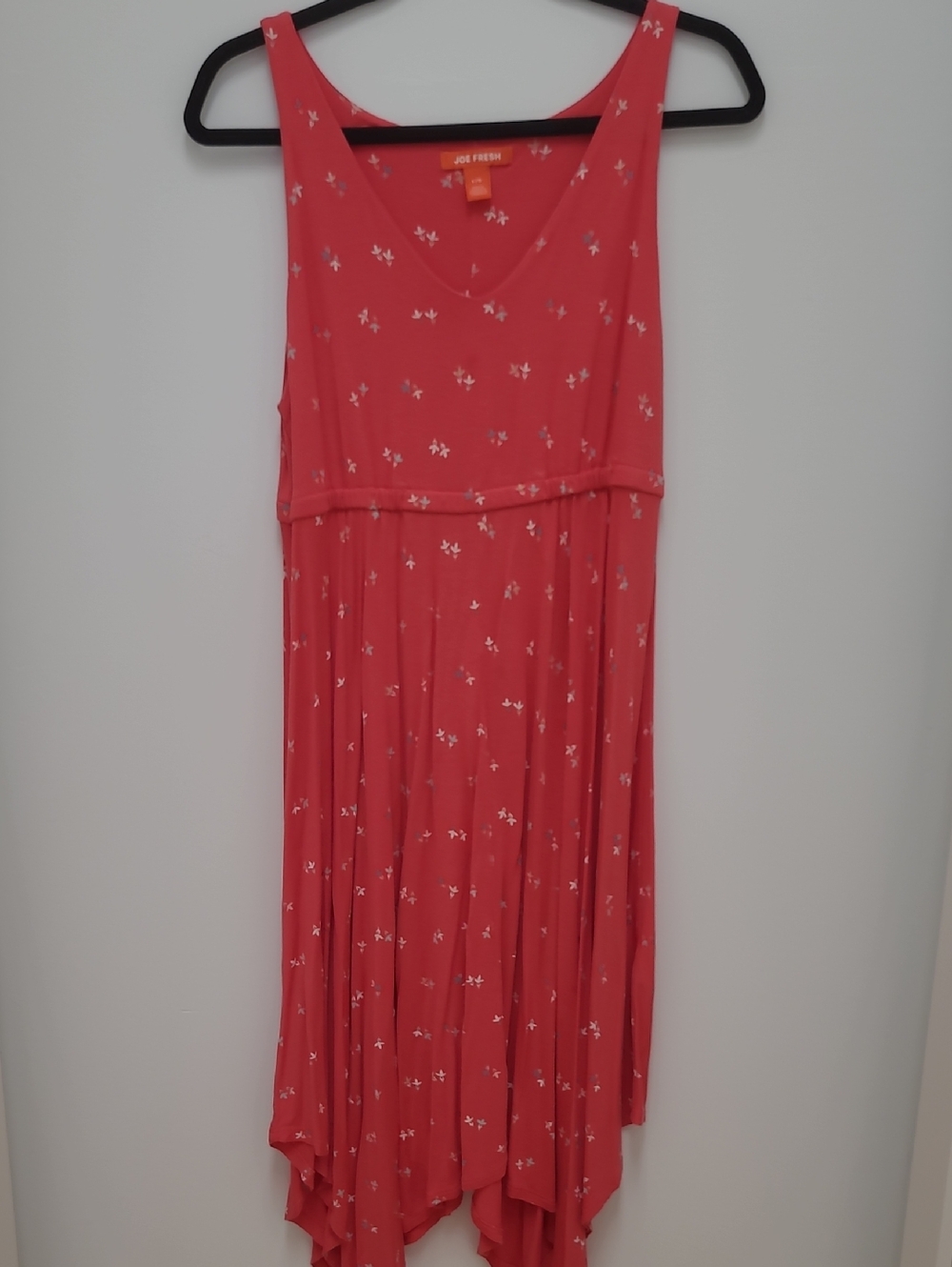 Joe Fresh Coral Pink Sleeveless Floral Handkerchief Hem Dress